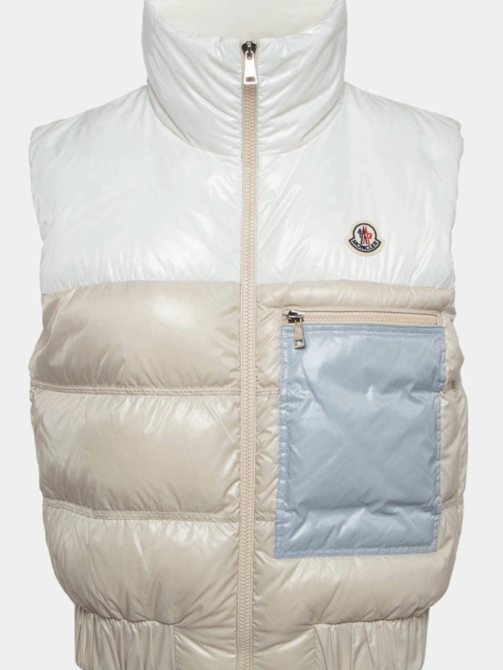 Moncler White, Beige & Light Gray Colorblock Down Vest